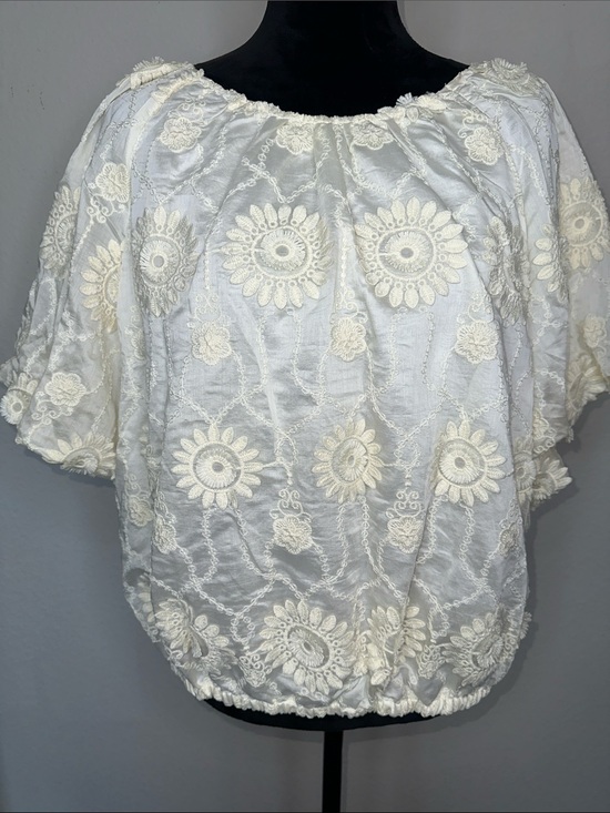 INDUSTRY Tops - Cream Embroidered Peasant Tunic Top